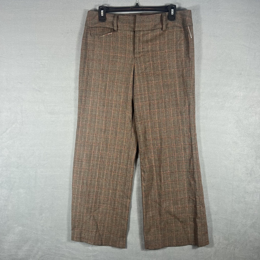 New Frontier Women's Size 8 Brown Plaid Straight Leg Dress‎ Pants Stretch Work